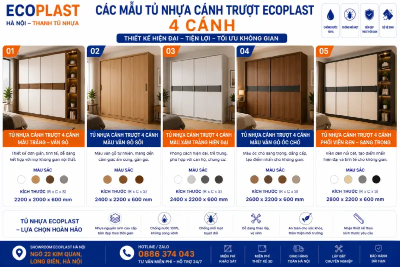 Những mẫu tủ nhựa cánh trượt Ecoplast 4 cánh