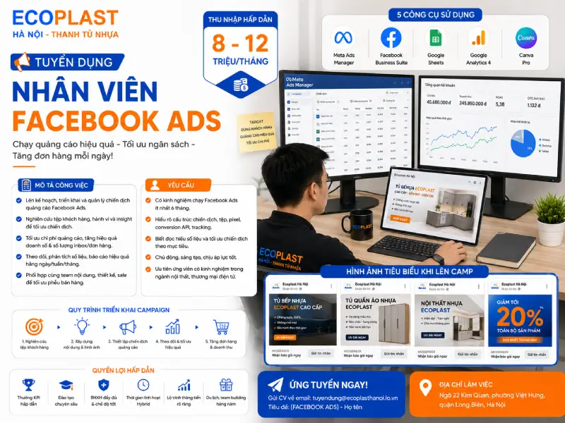 Nội thất Ecoplast Hà Nội tuyển dụng chuyên viên Facebook ads