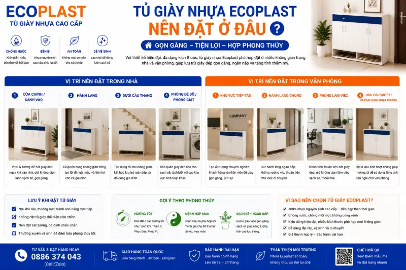 Tủ giầy nhựa Ecoplast nên đặt ở đâu trong nhà & văn phòng
