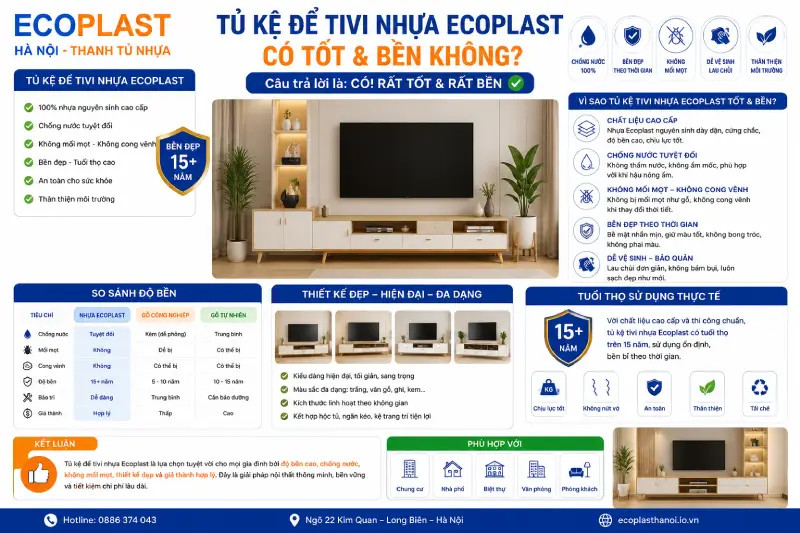 Tủ kệ để tivi nhựa Ecoplast có tốt & bền không