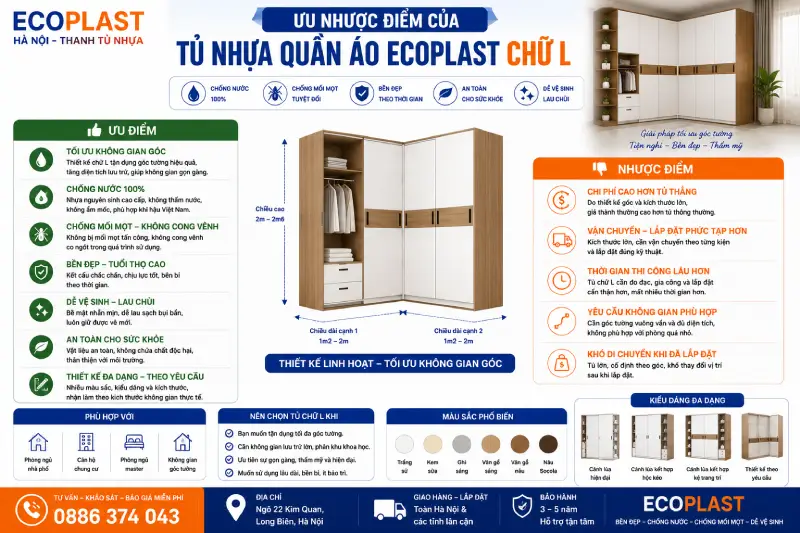 Ưu nhược điểm của tủ nhựa quần áo Ecoplast chữ L
