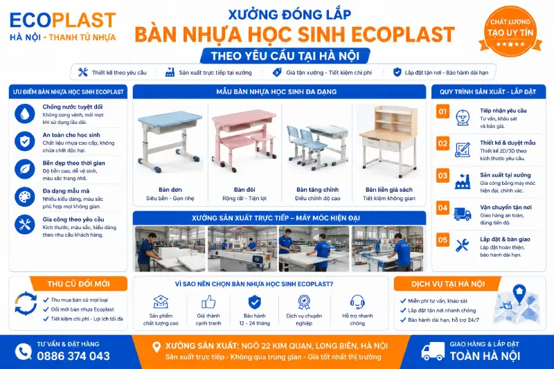 Xưởng đóng lắp bàn nhựa học sinh Ecoplast theo yêu cầu tại Hà Nội