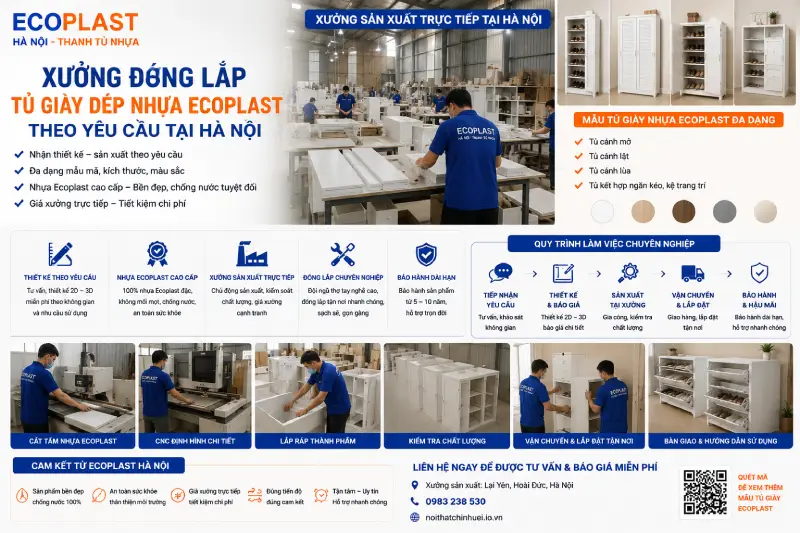 Xưởng đóng lắp tủ giầy dép nhựa Ecoplast theo yêu cầu tại Hà Nội