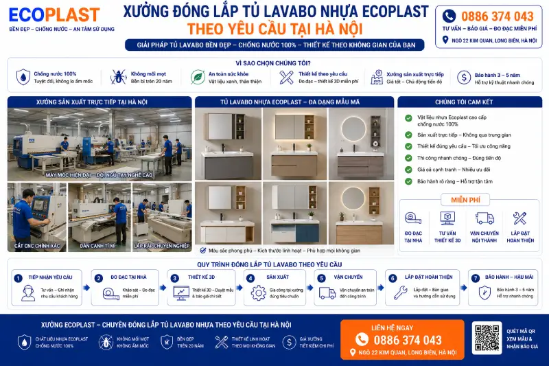 Xưởng đóng lắp tủ kệ lavabo nhựa Ecoplast theo yêu cầu tại Hà Nội