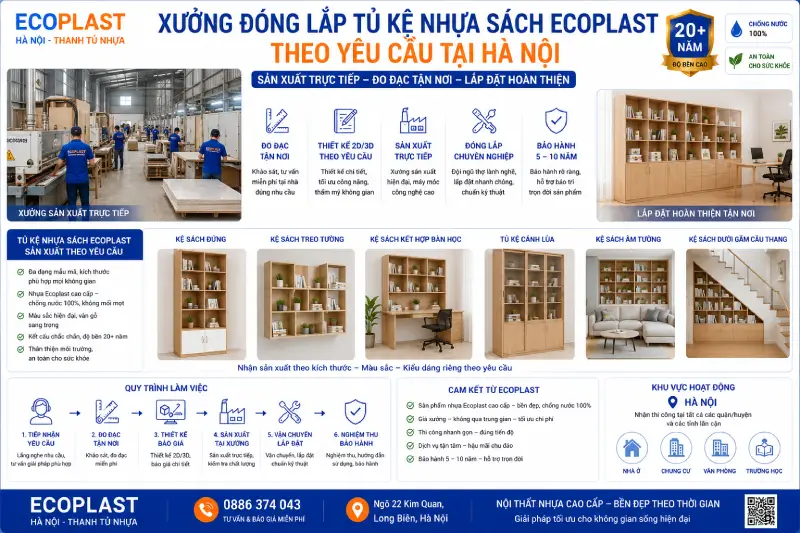 Xưởng đóng lắp tủ kệ nhựa sách Ecoplast theo yêu cầu tại Hà Nội