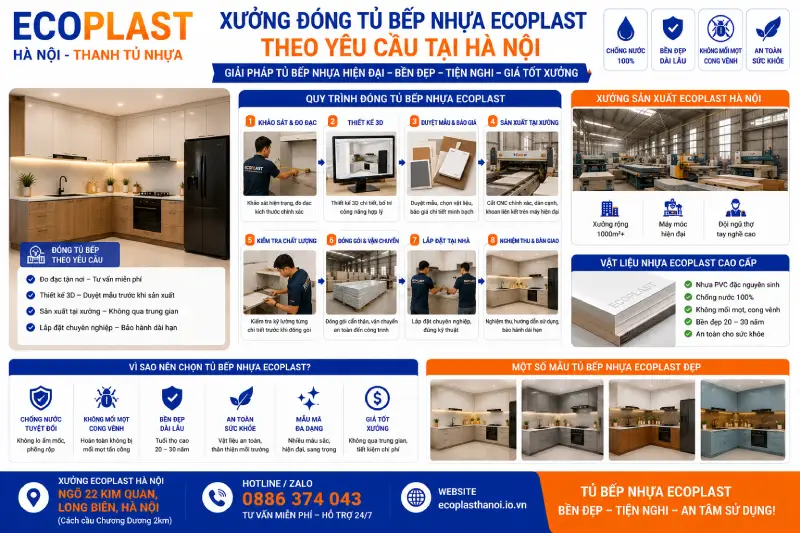 Xưởng đóng tủ bếp nhựa Ecoplast theo yêu cầu tại Hà Nội