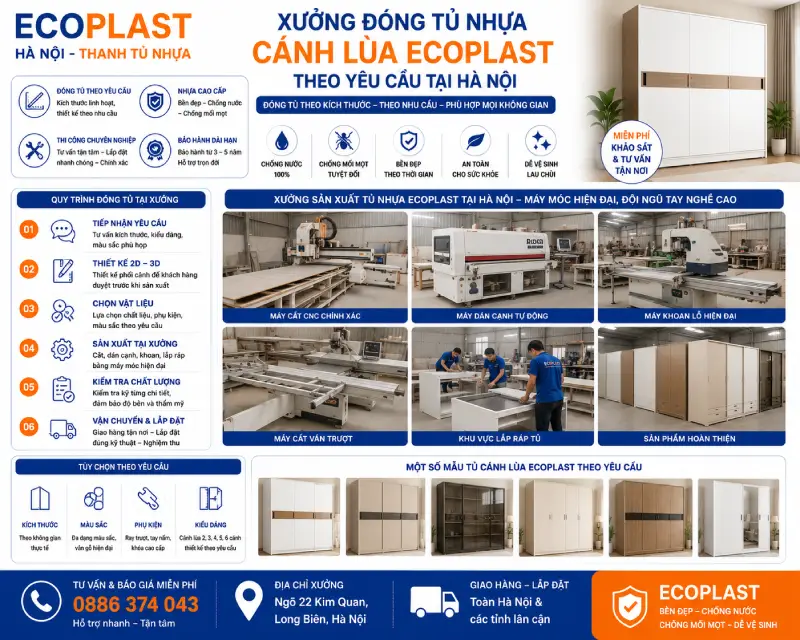 Xưởng đóng tủ nhựa cánh lùa (trượt) Ecoplast theo yêu cầu tại Hà Nội