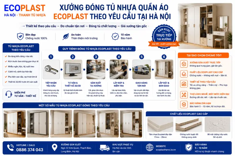 Xưởng đóng tủ nhựa quần áo Ecoplast theo yêu cầu tại Hà Nội