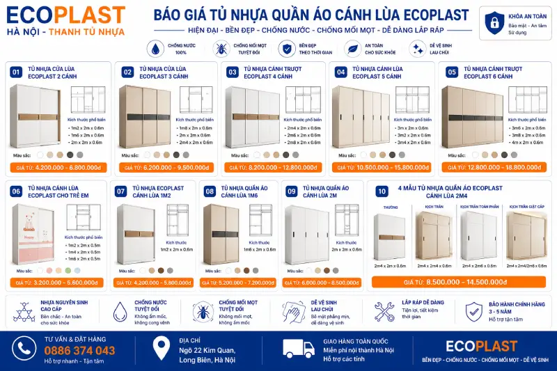 báo giá tủ nhựa quần áo cánh lùa (trượt) Ecoplast