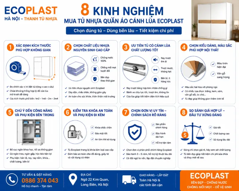 kinh nghiệm mua tủ nhựa quần áo cánh lùa (trượt) Ecoplast