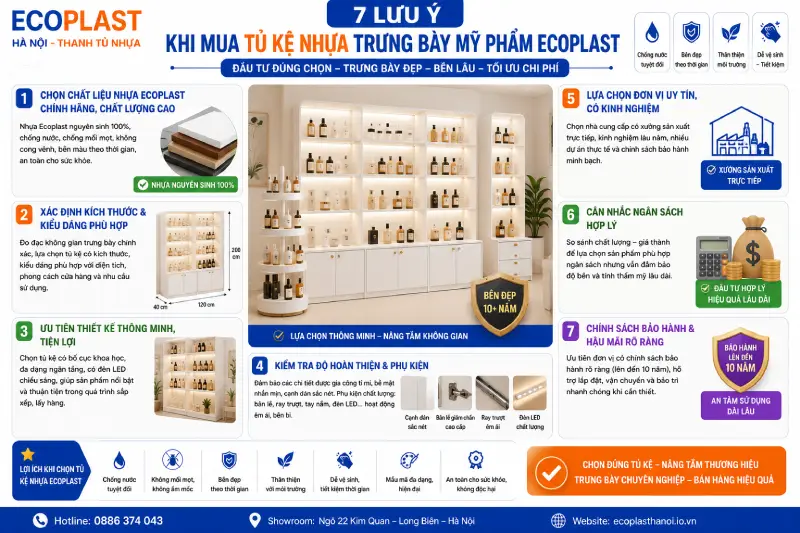 lưu ý khi mua tủ kệ nhựa trưng bày mỹ phẩm Ecoplast