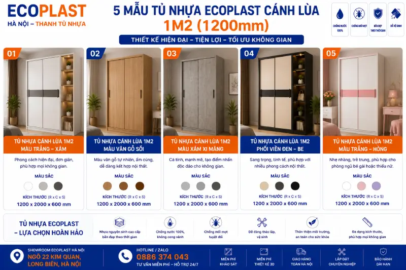 mẫu tủ nhựa Ecoplast cánh lùa 1m2