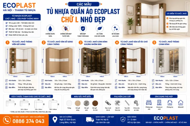 mẫu tủ nhựa quần áo Ecoplast chữ L nhỏ đẹp