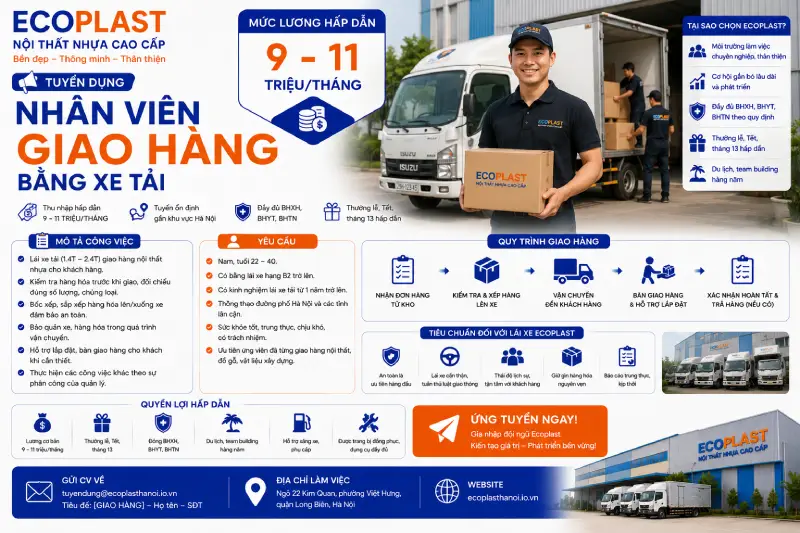 tuyển dụng nhân viên giao nhận hàng hóa vật tư bằng xe tải C/C1