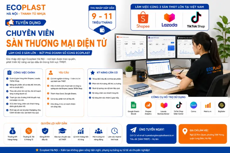 Nội thất Ecoplast Hà Nội tuyển dụng chuyên viên vận hành sàn thương mại điện tử
