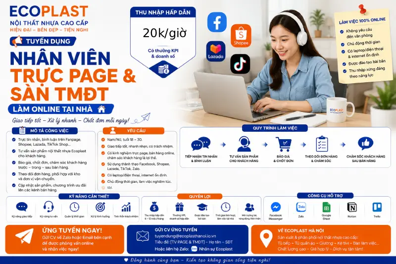 tuyển dụng nhân viên trực page & sàn TMĐT làm online tại nhà